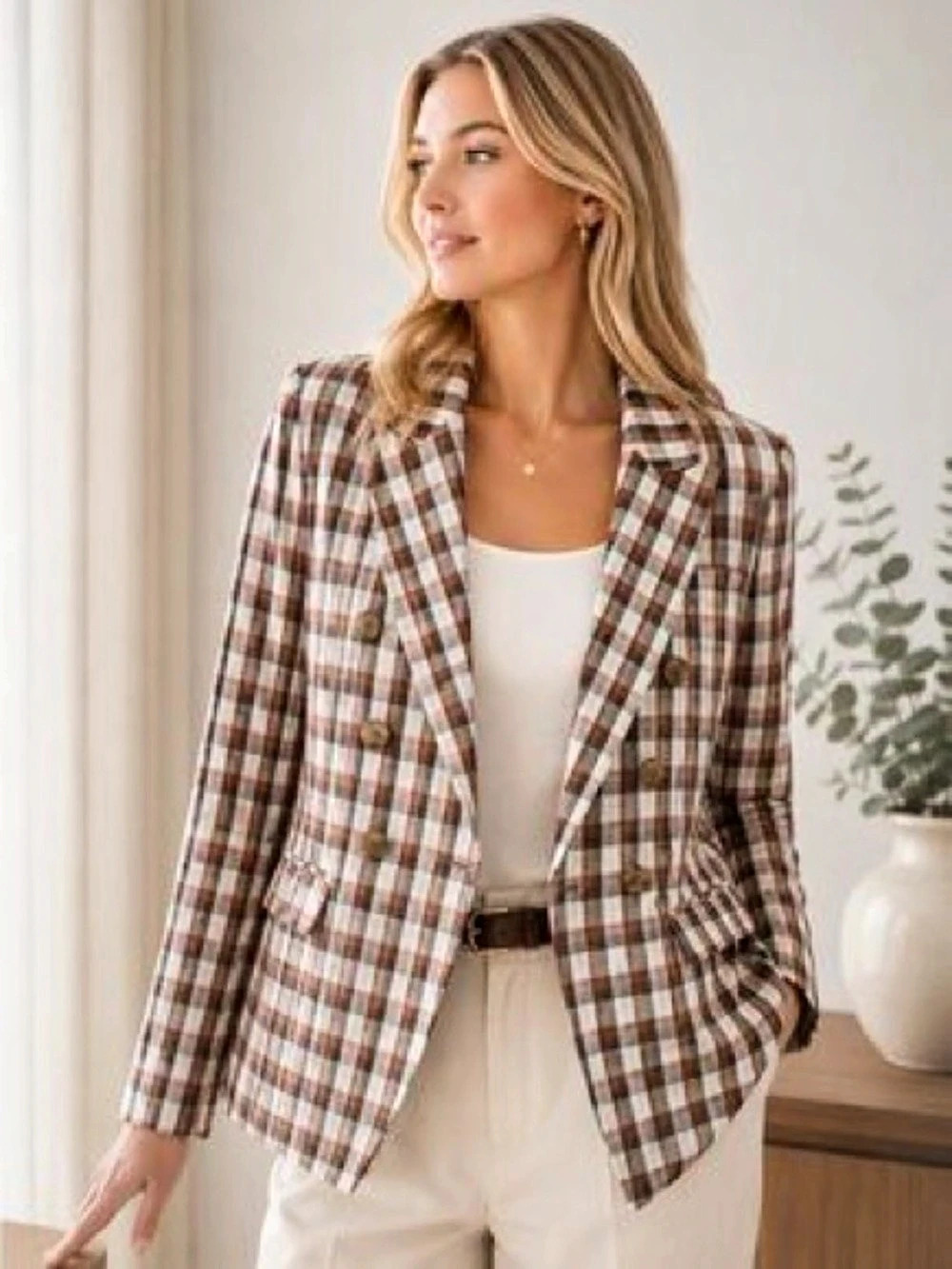 Joie Plaid Blazer Brown & White l